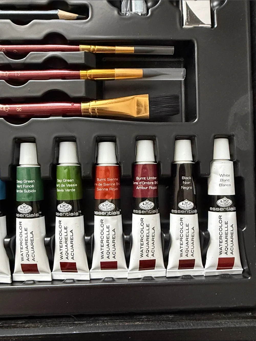 Black Artist Paint Set with Assorted Colors and Brushes